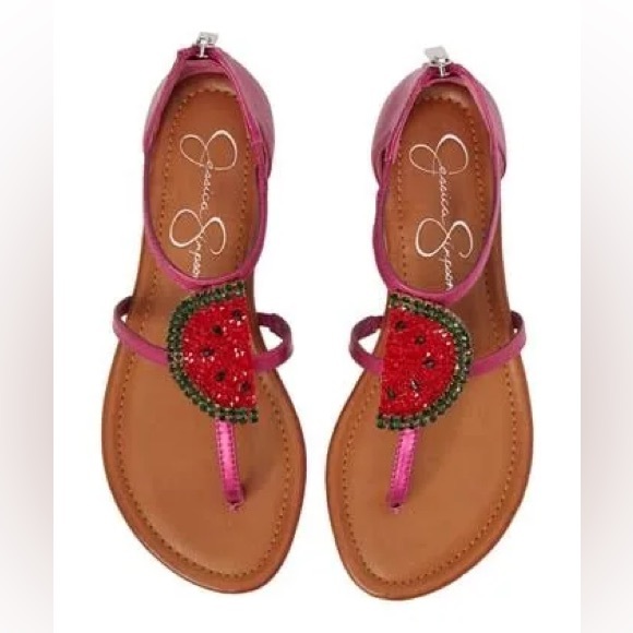 Jessica Simpson | Konnie Crystal Lux Magenta Pink Metallic Watermelon Sandals 7 - Picture 1 of 12